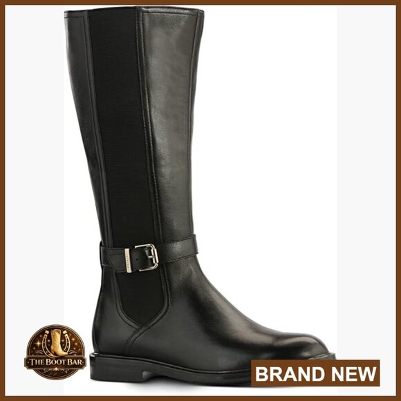 Shoes - Women's Leather Knee-High Boots Block Heel Cushioned Insole Side Zipper